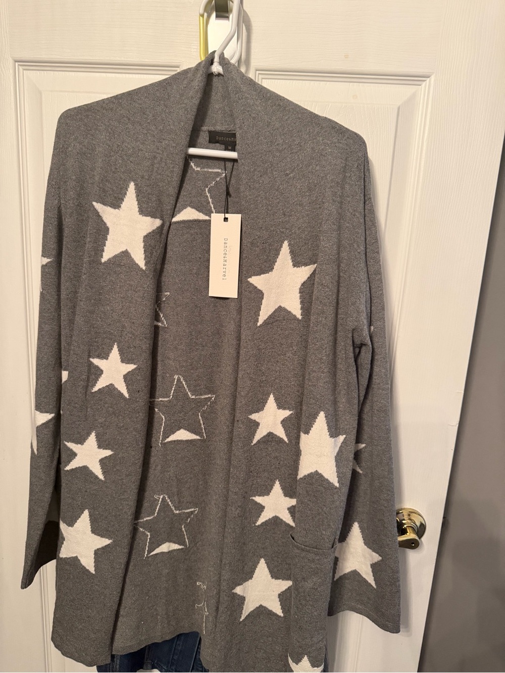 Star-Print Open Front Cardigan in Grey by Dance and Marvel